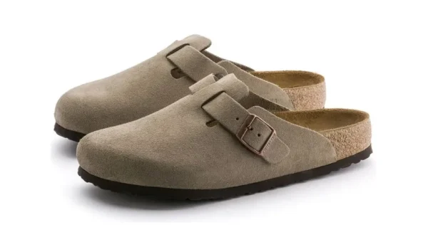 Birkenstock boston soft footbed suede taupe narrow fit 1 600x340